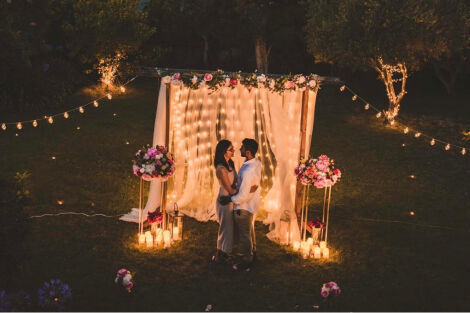 Ladder Arbour with Fairy Light Backdrop