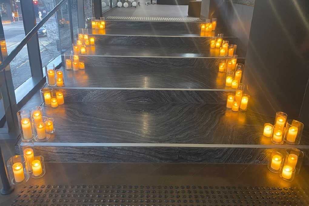Bulk Led Candles Lining Staircase 