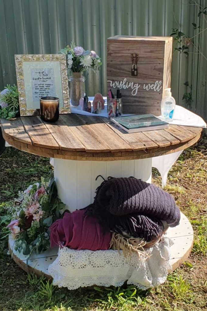 Large Cotton Reel Table (Cable Reel) - Rustic Hire Melb - Country Charm  Event Hire