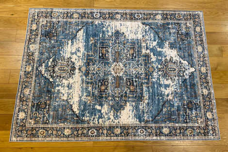 Blue & Fawn Distressed Rug