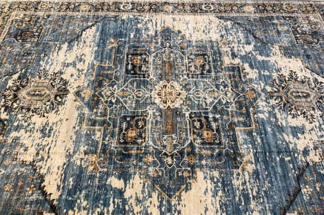 Blue & Fawn Distressed Rug