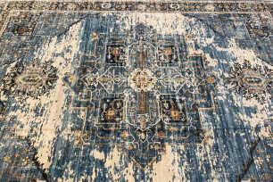 Blue & Fawn Distressed Rug