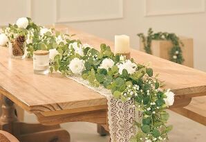 White Roses & Greenery Table Garland