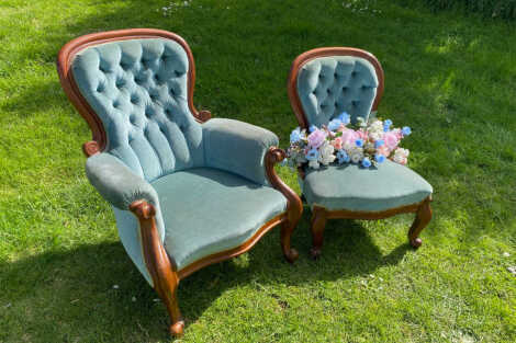 Vintage Ladies & Gents Chairs Teal (Pair)
