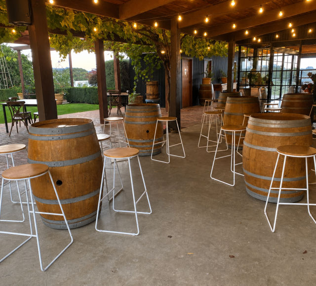Ourdoor cocktail furniture ready for a party at a Yarra Estate Winery